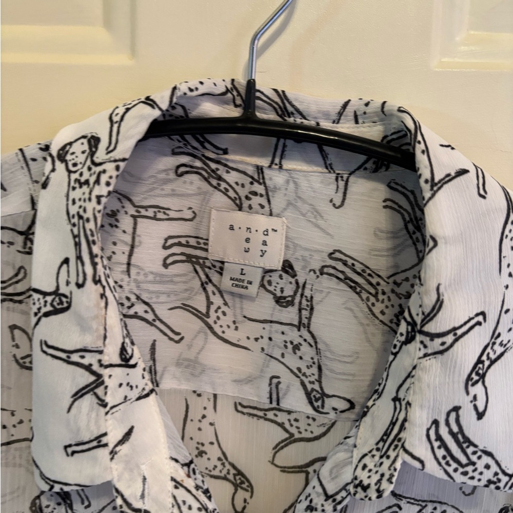 a new day White and Black Dalmation Print Button Down Shirt - Picture 4 of 5